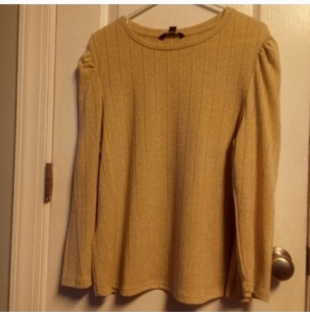 Zac & Rachel Women's Gold Tan Sweater L Tan With Gold Flecks Vertical StripesEUC